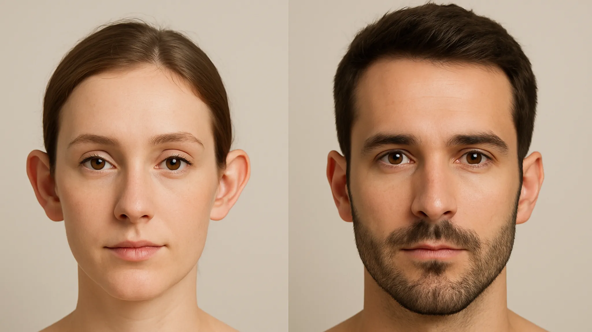 ai example of a female patient with protruding ears beside a male patient with corrected ears following surgery. This is an example only of what could be achieved.