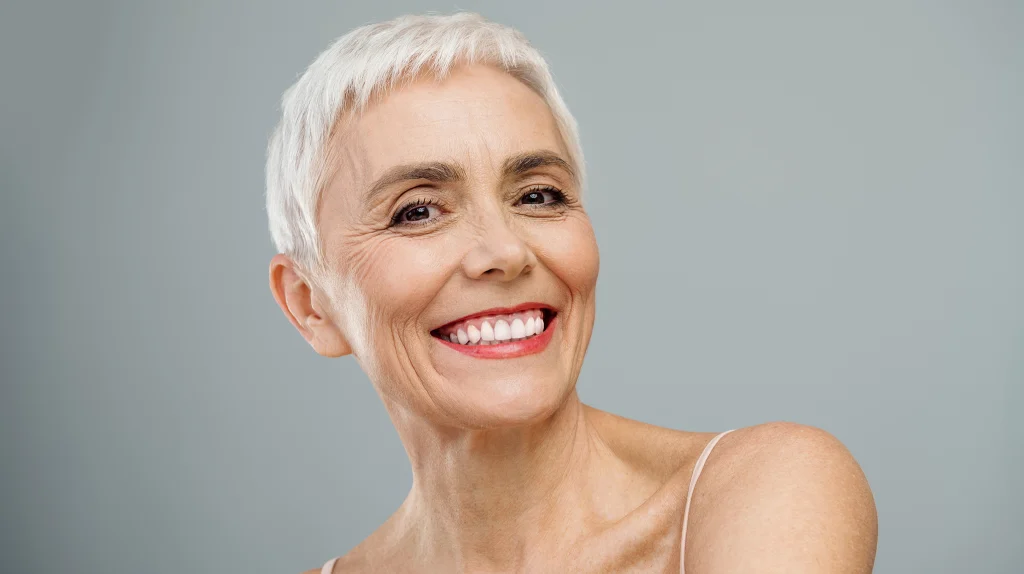 portrait of natural looking mature woman with healthy skin